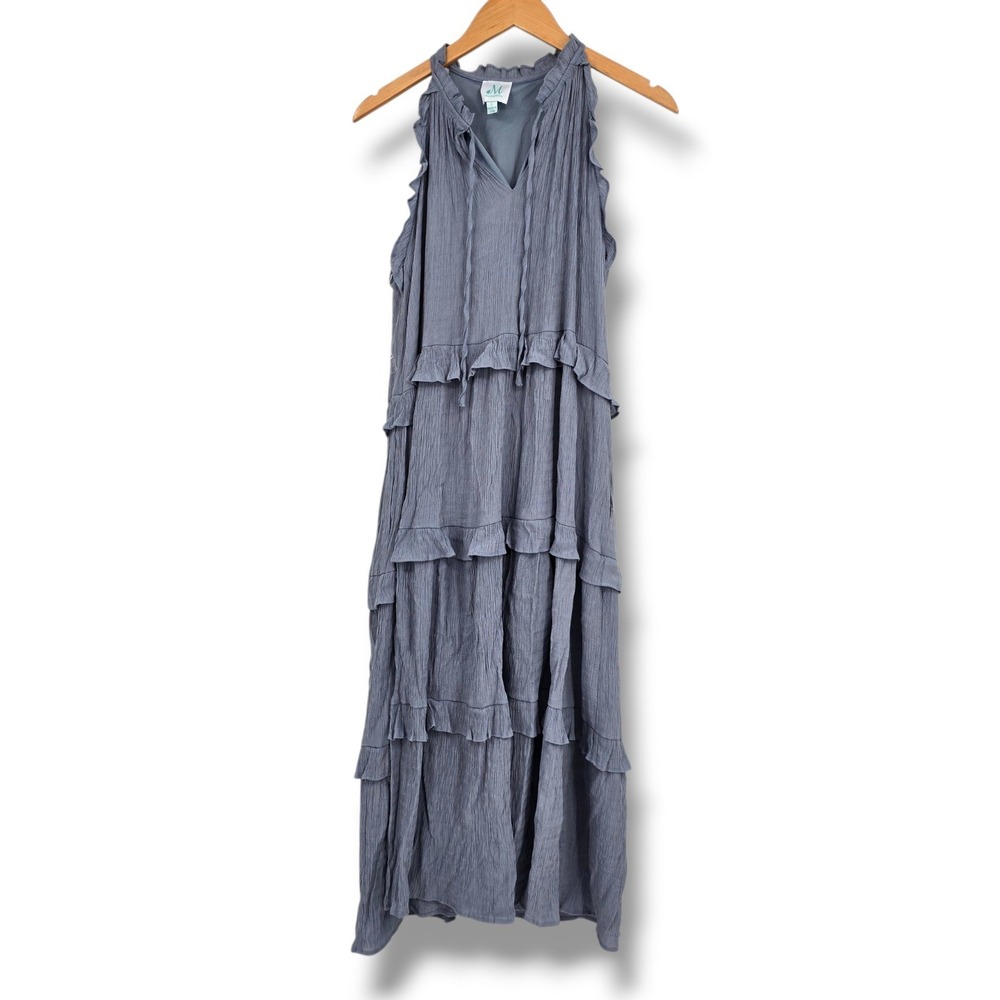 The Mint Julep Boutique Dusty Blue Tiered Ruffle Maxi Dress Sleeveless Large